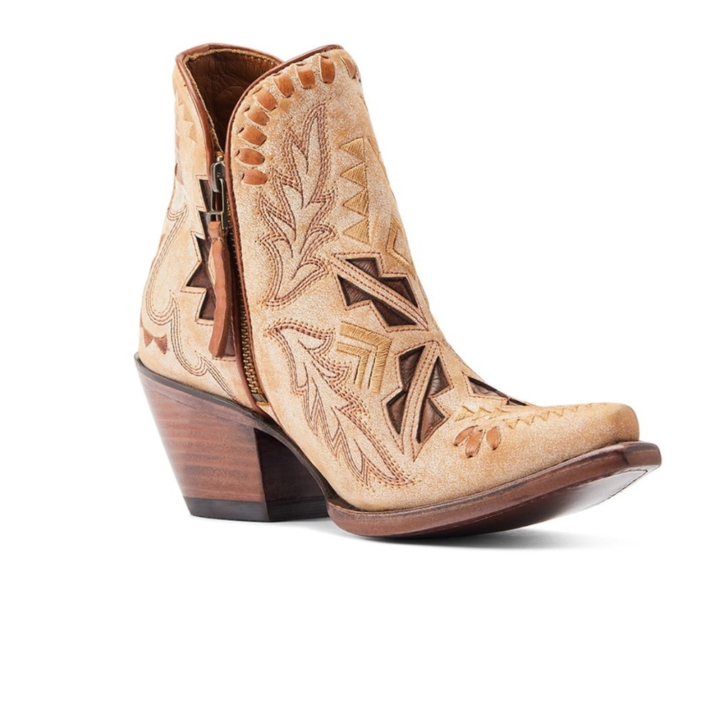 Ariat Mesa Western Ankle Boot Tan and Brown Embroidered 8.5